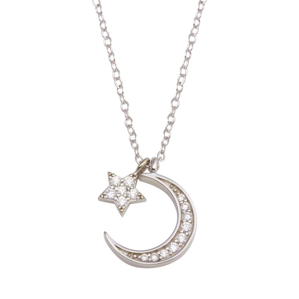 Sterling Silve Dangling Flower Crescent Necklace